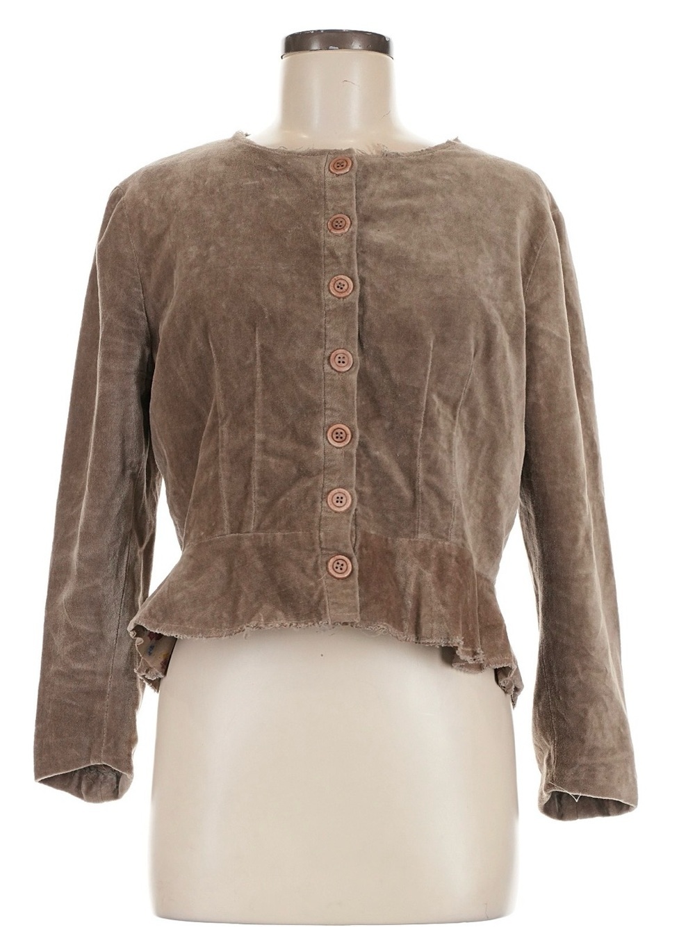 EWA I WALLA Velour Brown Distressed Peplum Jacket Size Medium GUC